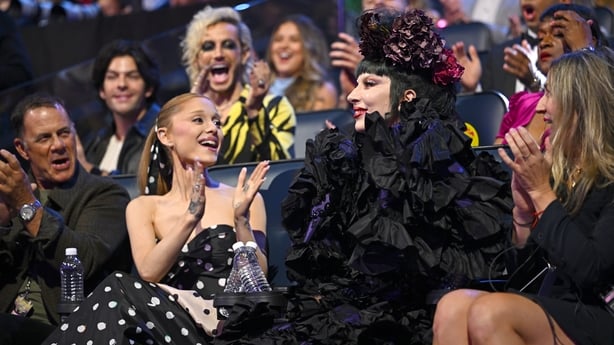 Ariana Grande and Lady Gaga during the 2025 MTV Video Music Awards