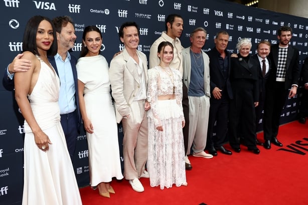 TORONTO, ONTARIO - SEPTEMBER 06: (L-R) Kerry Washington, Ram Bergman, Mila Kunis, Andrew Scott, Cailee Spaeny, Daryl McCormack, Daniel Craig, Josh Brolin, Glenn Close, Rian Johnson, and Josh O'Connor attend Netflix's "Wake Up Dead Man" world premiere on September 06, 2025 in Toronto, Ontario. (Photo