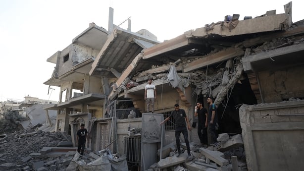 A view of a house in ruins following an Israeli attack on Yarmouk Street in the Nefaq neighborhood of Gaza City