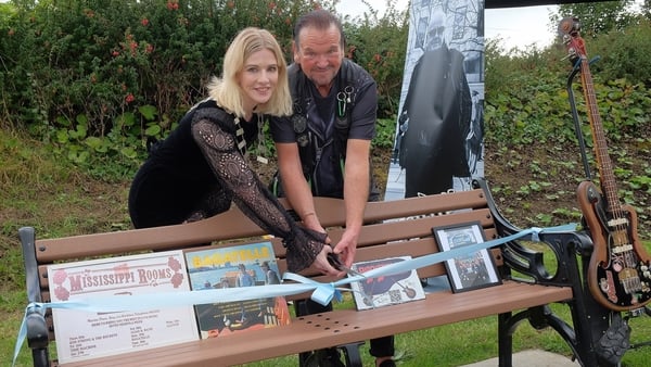 Ken Doyle of Bagatelle with Erika Doyle - Cathaoirleach Bray Municipal District unveils a new bench to celebrate Bagatelle