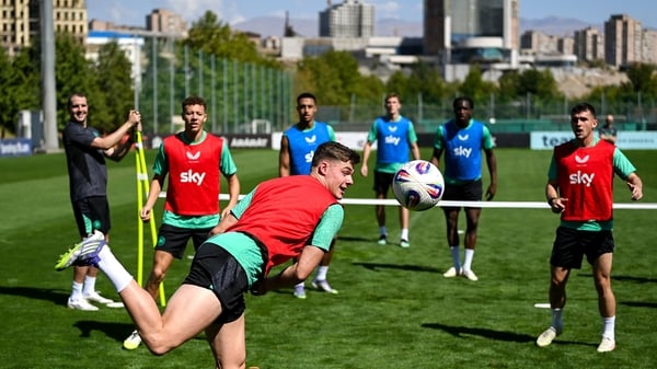 Evan Ferguson during a Republic of Ireland training session at the AFF Technical Center Academy in Yerevan