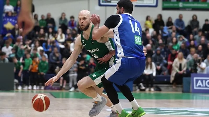 Ireland's Paul Dick in action against Kosovo at the National Basketball Arena in a FIBA Basketball World Cup 2029 Pre-Qualifier in November 2024