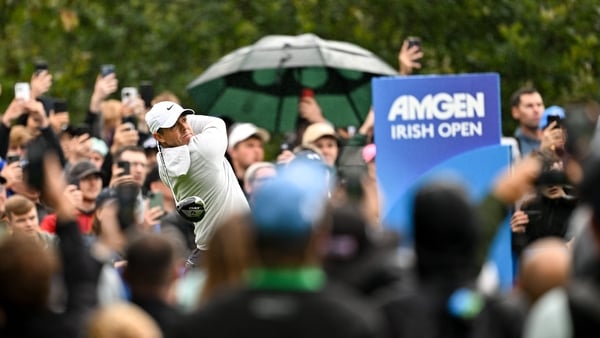 7 September 2025; Rory McIlroy of Northern Ireland watches his drive at the fifth tee box during the final round of the Amgen Irish Open Golf Championship 2025 at The K Club in Straffan, Kildare. Photo by Ramsey Cardy/Sportsfile