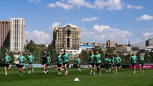 Ireland players train in the Yerevan sunshine on the eve of the game