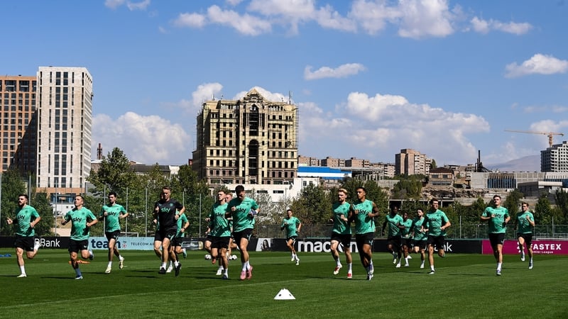 Ireland players train in the Yerevan sunshine on the eve of the game