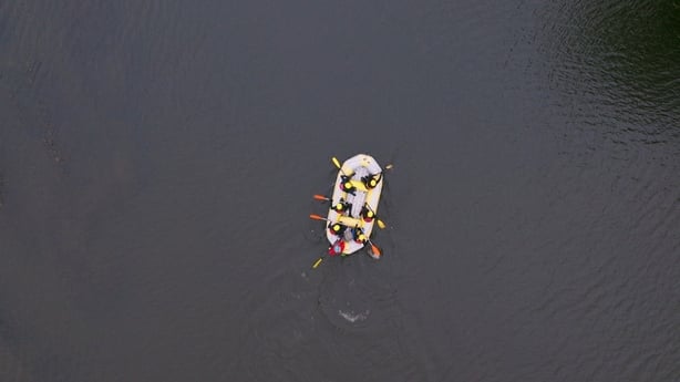The contestants on a raft during a task on The Traitors Ireland 