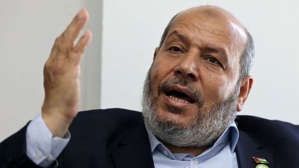 Khalil al-Hayya gestures during an interview with AFP at his office in Gaza in 2021