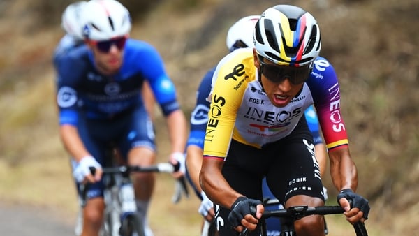 Egan Bernal of Colombia and Team INEOS Grenadiers competes in the breakaway during the La Vuelta - 80th Tour of Spain 2025, Stage 16 a 167.9km stage from Poio to Mos. Castro de Herville on September 09, 2025 in Castro de Erville, Spain.