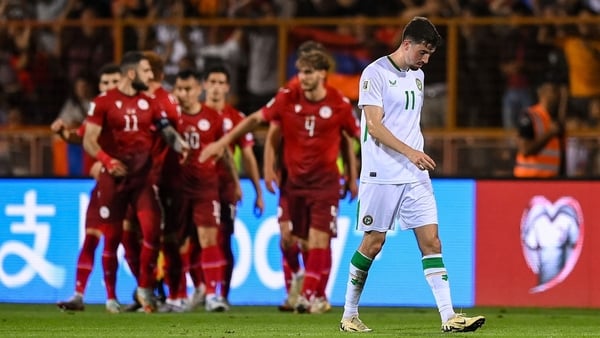 9 September 2025; Finn Azaz of Republic of Ireland reacts as Armenia celebrate their first goal during the FIFA World Cup 2026 Group F qualifying match between Armenia and Republic of Ireland at Vazgen Sargsyan Republican Stadium in Yerevan, Armenia. Phot