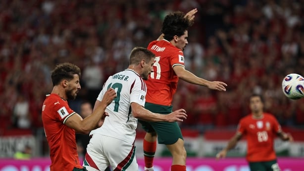 Barnabas Varga of Hungary celebrates his goal during the 22026 FIFA World Cup European Qualifiers group F football match between Hungary and Portugal in Budapest, Hungary on September 09, 2025.