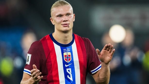 Norway's forward #09 Erling Braut Haland celebrates after the end of the 2026 World Cup qualifiers Europe zone group I football match between Norway and Moldova on September 9, 2025 in Oslo, Norway.