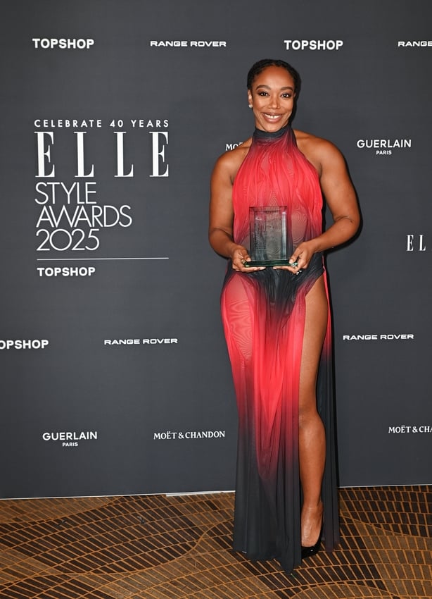 LONDON, ENGLAND - SEPTEMBER 09: Naomi Ackie, winner of the Performer of the Year award, poses with the award for xxx at the ELLE Style Awards 2025 in partnership with Topshop at Brasserie Zedel on September 9, 2025 in London, England. (Photo by Dave Benett/Getty Images for ELLE UK)