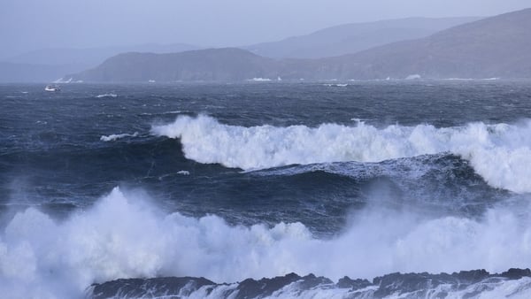 Waves crash onto the shore in Bantry Bay, on the south-west coast of Ireland on the morning of January 24, 2025, as storm Eowyn brings winds of 100 mph to the UK and Ireland.