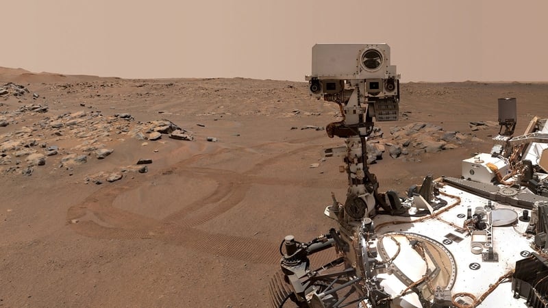 NASA's Perseverance Mars rover is seen in a 'selfie' that it took over a rock nicknamed 'Rochette' in 2021 (file image)