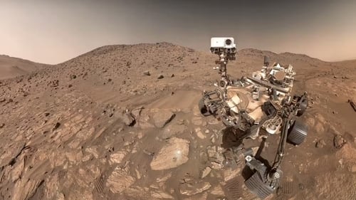 Perseverance with the Cheyava Falls rock. Credit: NASA/JPL-Caltech/MSSS