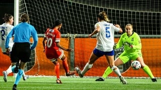 Linda Motlhalo of Glasgow City shoots to score her side's second goal during the UEFA Women's Europa Cup first qualifying round first leg match v Athlone Town, September 2025