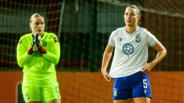 Natalie McNally of Athlone Town reacts after her side conceded their first goal during the UEFA Women's Europa Cup first qualifying round first leg match between Glasgow City and Athlone Town at Petershill Park in Glasgow, Scotland. Photo by Ross MacDonald/Sportsfile