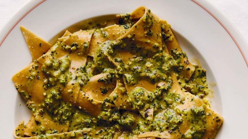 Tim Siadatan's stracci with pistachio, mint and basil pesto (Sam A Harris/PA)