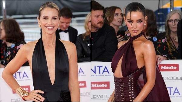A collage of Vogue Williams and Maura Higgins posing on the red carpet