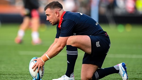 5 September 2025; JJ Hanrahan of Munster before the pre-season friendly match between Gloucester and Munster at Kingsholm Stadium in Gloucester, England. Photo by Patrick Khachfe/Sportsfile
