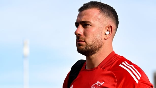 5 September 2025; JJ Hanrahan of Munster before the pre-season friendly match between Gloucester and Munster at Kingsholm Stadium in Gloucester, England. Photo by Patrick Khachfe/Sportsfile