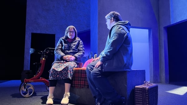 Actors Charlene Kelly and Kieran Coppinger perform on stage in the play 'Finding Sophie'