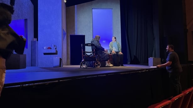 Actors Charlene Kelly and Kieran Coppinger perform on stage in the play 'Finding Sophie'