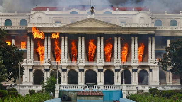 Fire rages through the Singha Durbar, the main administrative building for the Nepal government, in Kathmandu