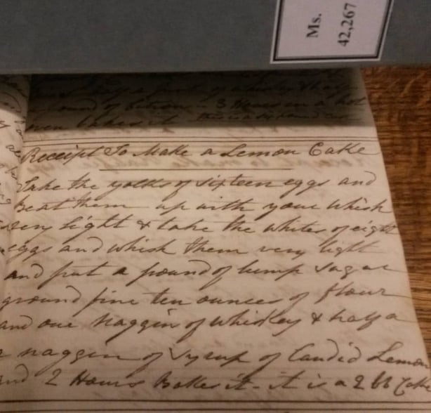 A handwritten recipe for a lemon cake