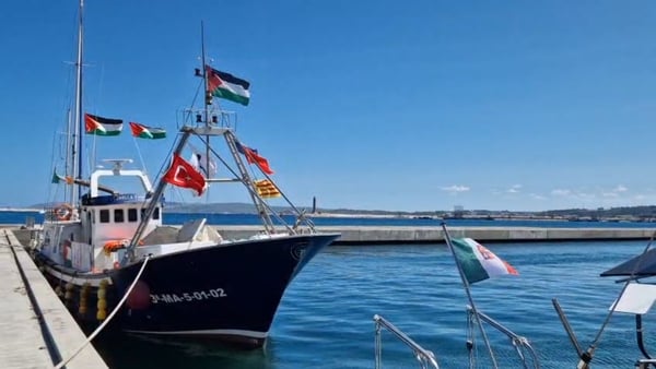 Photo shows one of the docked boats belonging to the Global Samud flotilla which is sailing to Gaza