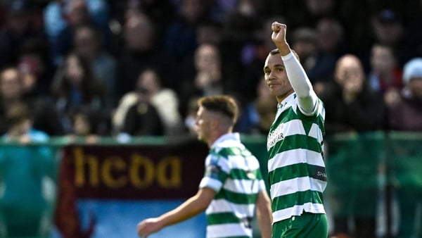 Graham Burke of Shamrock Rovers after scoring against Drogheda United - 2025 FAI Cup quarter-final