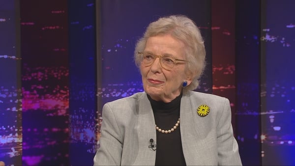 Former president Mary Robinson sitting as she is interviewed on the Late Late Show