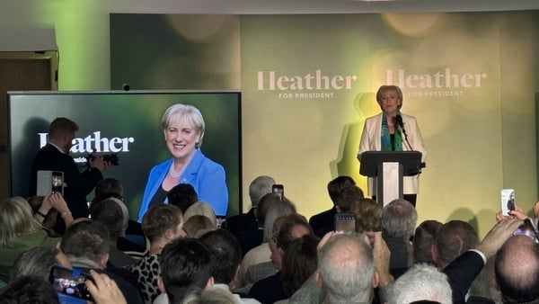 Heather Humphreys speaks from a podium at the launch of her campaign