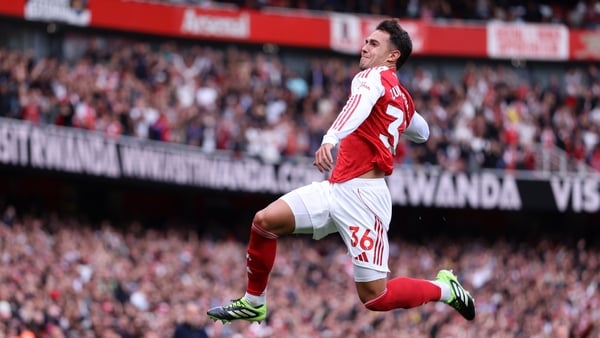 Martin Zubimendi of Arsenal celebrates after scoring a goal to make it 1-0 during the Premier League match between Arsenal and Nottingham Forest at Emirates Stadium on September 13, 2025 in London, England.