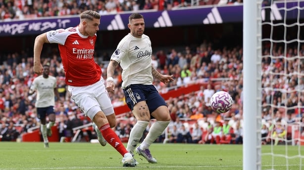 Viktor Gyokeres of Arsenal scores the second goal for his team during the Premier League match between Arsenal and Nottingham Forest at Emirates Stadium on September 13, 2025 in London, England.