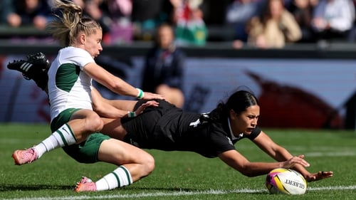 Braxton Sorensen-McGee dives to score a try against South Africa