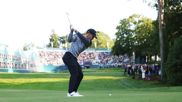 VIRGINIA WATER, ENGLAND - SEPTEMBER 13: Adrien Saddier of France plays his second shot on the 18th hole on day three of the BMW PGA Championship 2025 at Wentworth Golf Club on September 13, 2025 in Virginia Water, England. (Photo by Kate McShane/Getty Ima