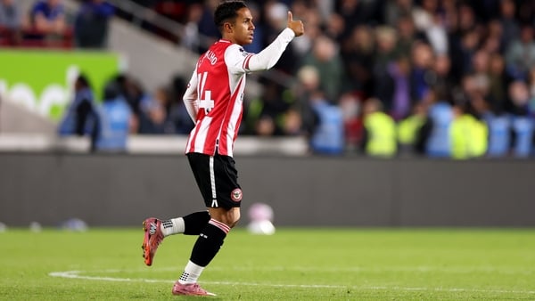 Fabio Carvalho of Brentford celebrates scoring his team's second goal during the Premier League match between Brentford and Chelsea at Gtech Community Stadium on September 13, 2025 in Brentford, England.