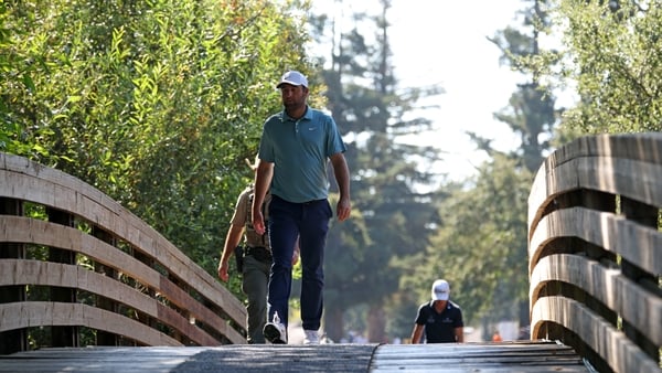 NAPA, CALIFORNIA - SEPTEMBER 13: Scottie Scheffler of the United States plays his shot from the 15th tee during the third round of the Procore Championship 2025 at Silverado Resort and Spa on September 13, 2025 in Napa, California. (Photo by Jed Jacobsohn