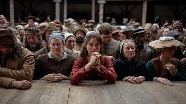 Jessie Buckley stars as Agnes and Joe Alwyn as Bartholomew in director Chloé Zhao's Hamnet