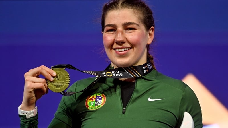 Aoife O'Rourke displays her gold medal in Liverpool