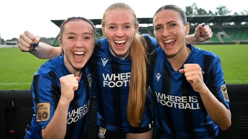 Athlone Town players, from left, Hannah Waesch, Kelly Brady and Madison Gibson celebrate