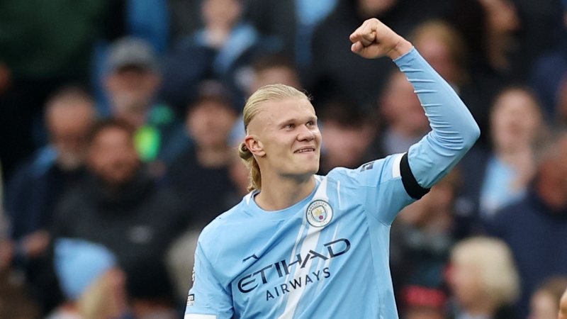 Erling Haaland scored two second half goals at the Etihad