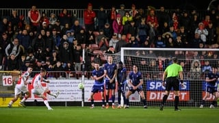 Chris Forrester of St Patrick's Athletic scores his side's second goal during the Sports Direct Men’s FAI Cup quarter-final match between St Patrick’s Athletic and Galway United at Richmond Park in Dublin.