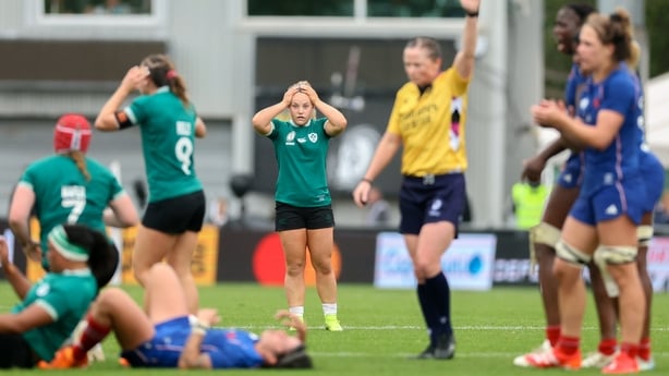 14 September 2025; Aoife Dalton of Ireland after the Women's Rugby World Cup 2025 quarter-final match between France and Ireland at Sandy Park in Exeter, England. Photo by Harry Murphy/Sportsfile