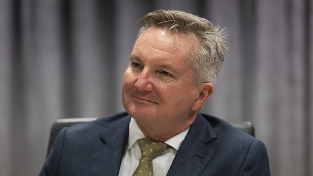 PERTH, AUSTRALIA - JUNE 03: Australian Minister for Climate Change and Energy Chris Bowen looks on during a federal cabinet meeting on June 03, 2025 in Perth, Australia. The Australian Prime Minister and the Federal Cabinet are visiting Western Australia after securing an increased majority for thei