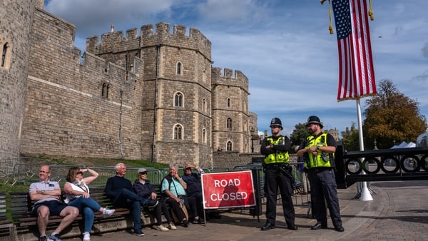 Police officers guard a road outside Windsor Castle
