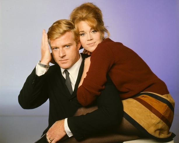 American actors Robert Redford and Jane Fonda in a promotional portrait for 'Barefoot In The Park', directed by Gene Saks, 1967. (Photo by Silver Screen Collection/Getty Images) 