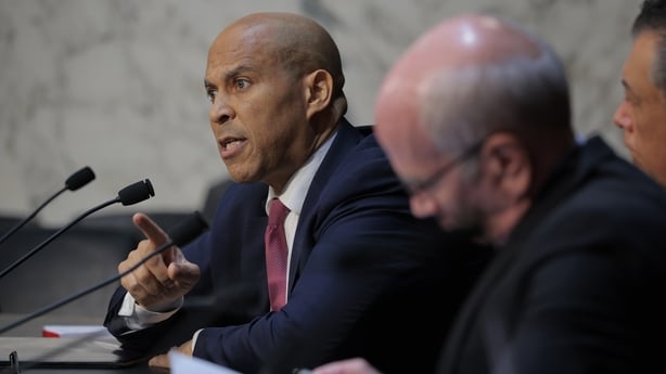 Senator Cory Booker questions Kash Patel during a Senate Judiciary Committee