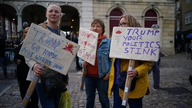 Protesters take part in a demonstration organised by the Stop Trump Coalition outside Windsor Castle